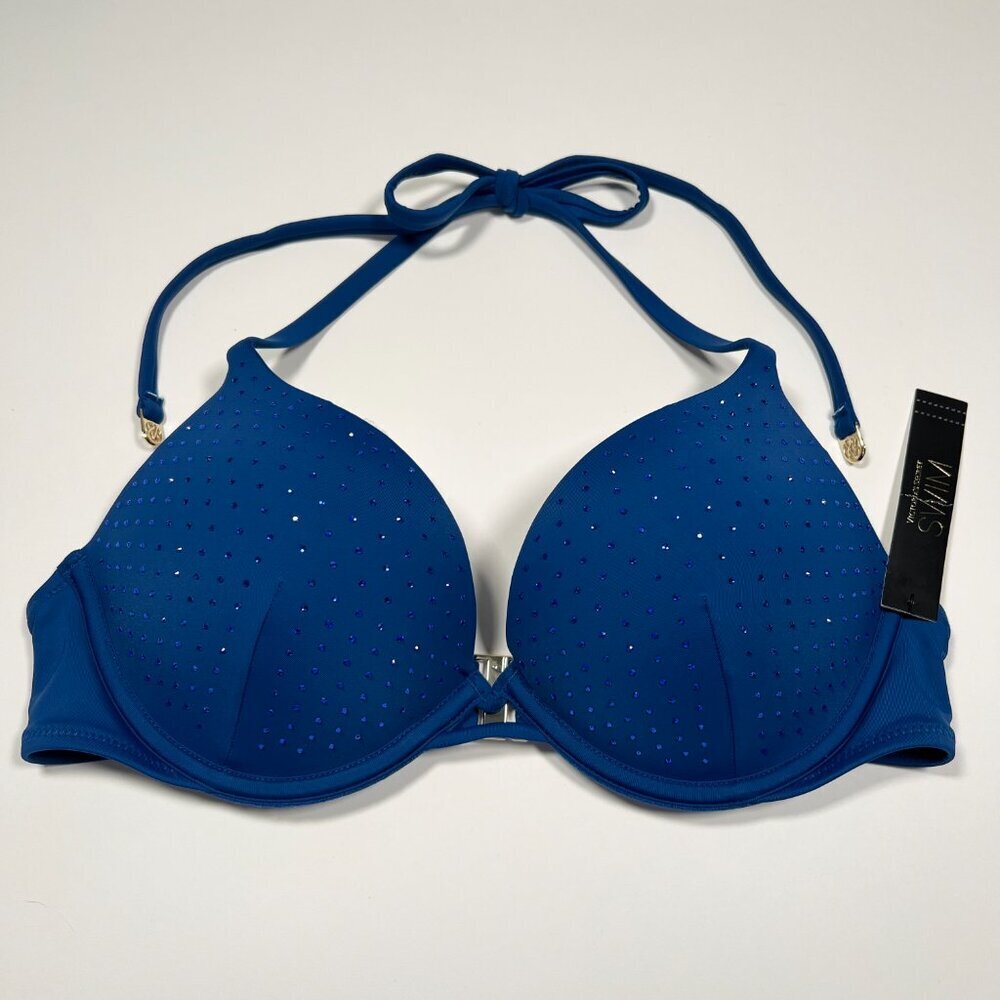 Victoria Secret 36DD Bombshell Push Up Bikini Top Shine Add 2 Cups Sapphire Blue